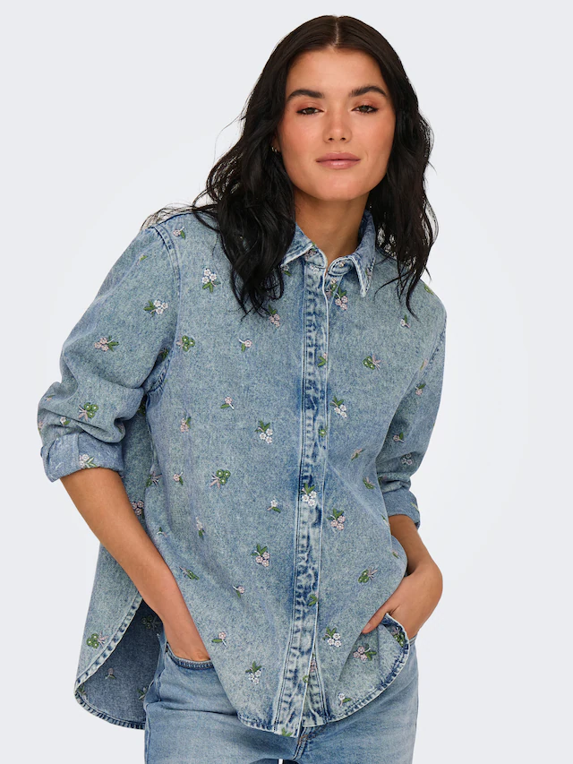 ONLY Jeansbluse »ONLVERA L/S FLOWER EMB SHIRT DNM YOR«