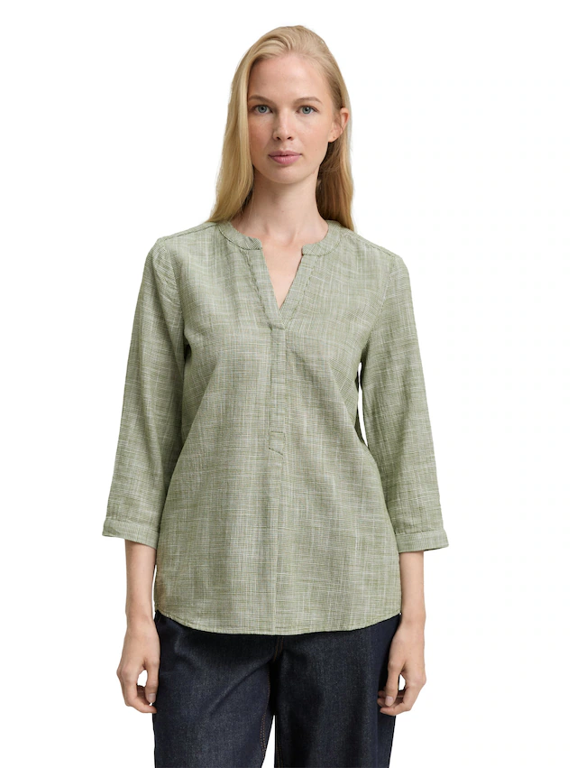 TOM TAILOR Klassische Bluse mit geschlitztem Rundhalsausschnitt
