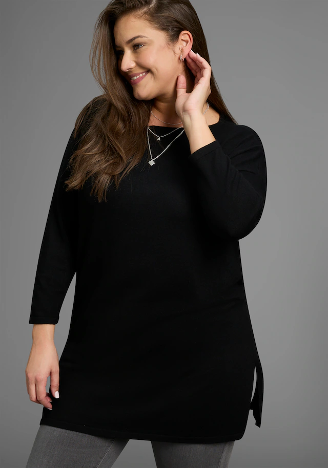 Laura Scott CURVE Longpullover »Große Größen« aus fließendem Feinstrick mit seitlichem Schlitz