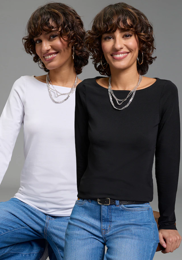 Laura Scott Longsleeve 2er-Pack,Basic-Stil und Passform, mit U-Boot-Ausschnitt