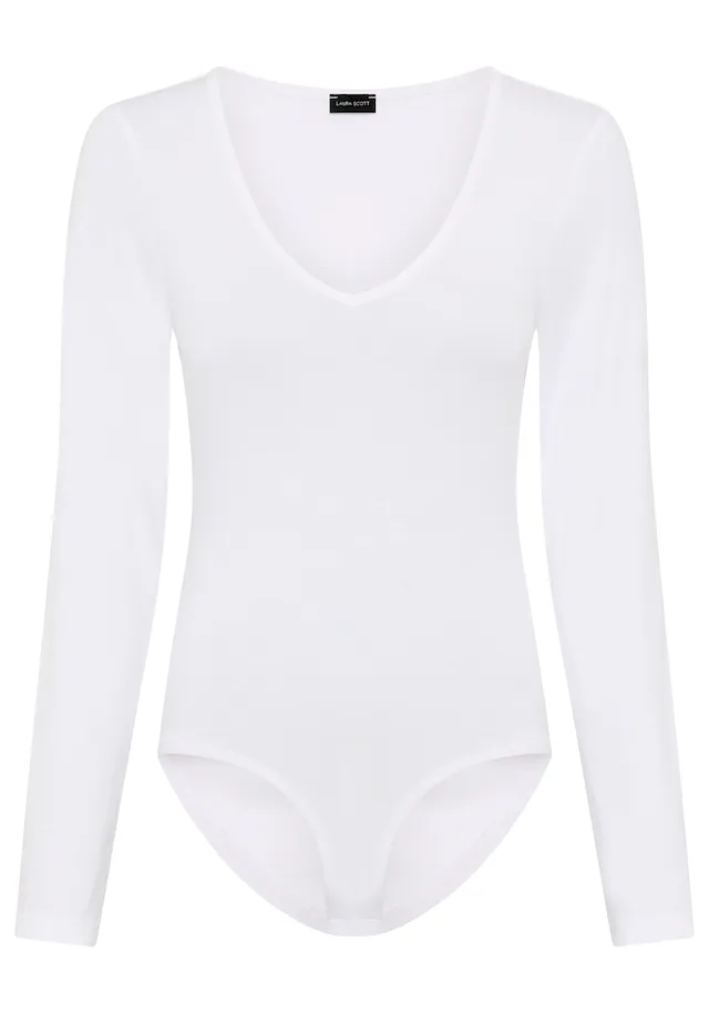 Laura Scott Langarmbody V-Ausschnitt, figurbetonte Passform, Basic Design