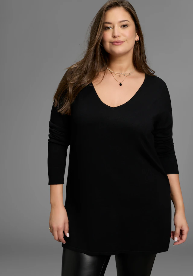 Laura Scott CURVE Longpullover »Große Größen« aus fließendem Feinstrick mit schönem V-Ausschnitt