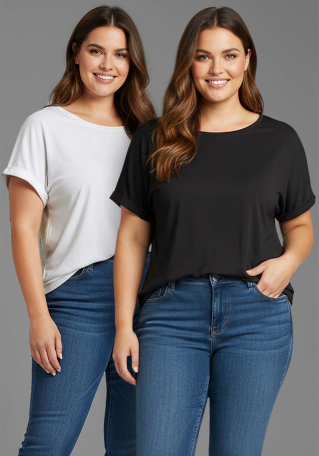 Laura Scott CURVE T-Shirt »Große Größen« 2 Stk. im 2er Pack mit modischem Ärmelaufschlag
