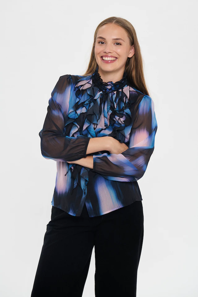 Saint Tropez Rüschenbluse »LiljaSZ Crinkle LS Shirt« Kunstfaser, Regular fit