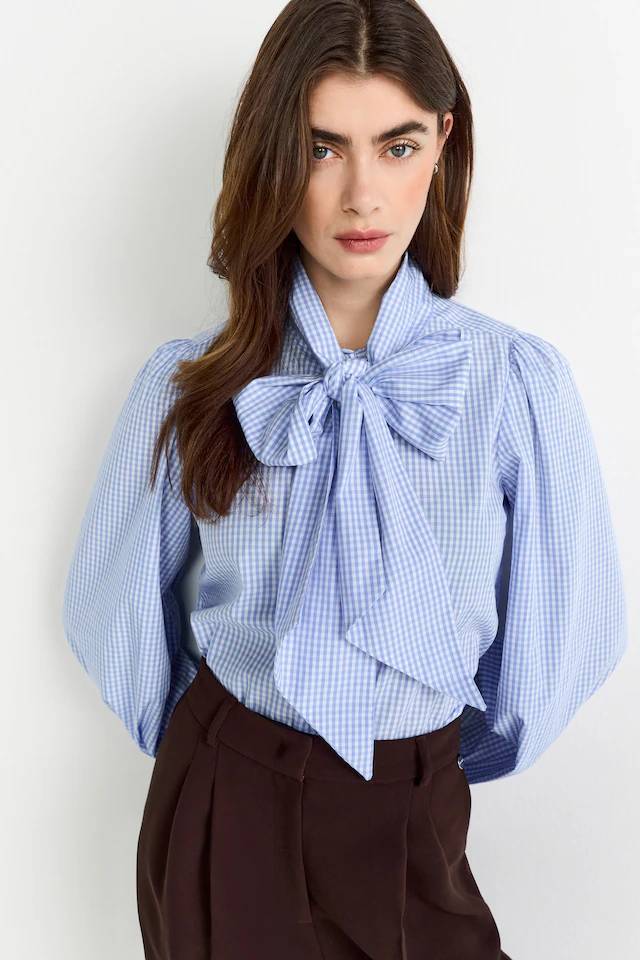RICHROYAL Karobluse mit Schleifenkragen, femininer Schnitt, Puffärmel
