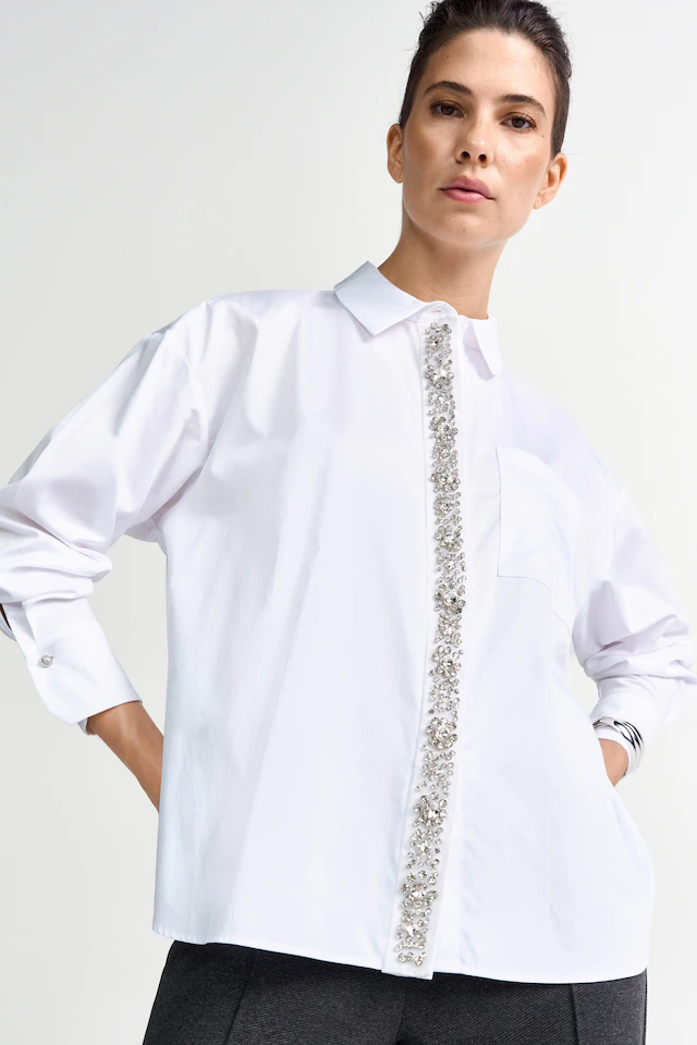 RICHROYAL Langarmbluse mit Strassknopfleiste, oversized