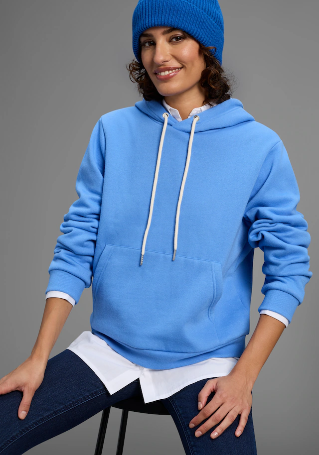 DELMAO Kapuzensweatshirt , Angeraute Baumwollmischung mit Kapuze und Kängurutaschen