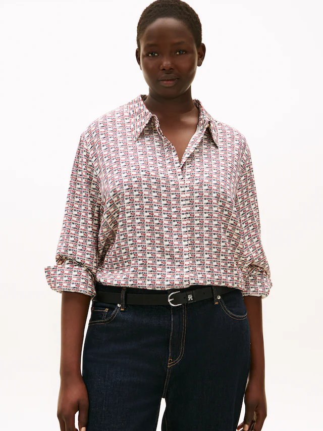 Tommy Hilfiger Curve Shirtbluse »CRV VIS TWILL LS REGULAR SHIRT« in großen Größen, Viskose, regular fit