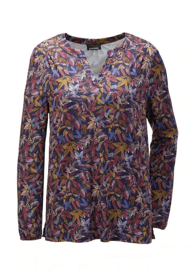 GOLDNER Kurzarmbluse »Kurzgröße Elegantes Blusenshirt mit V-Ausschnitt« Schulterpasse mit Kräuselung