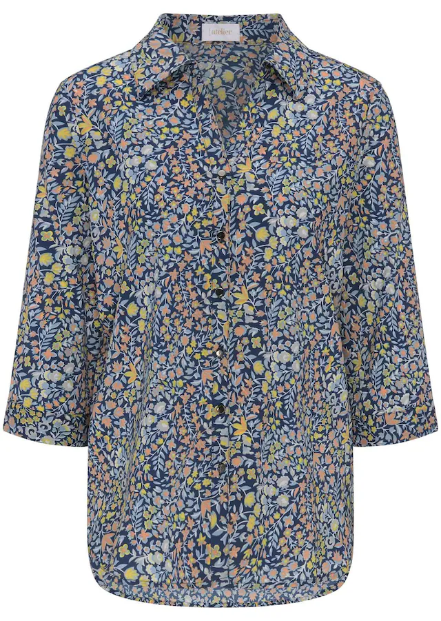 GOLDNER Hemdbluse »Hemdbluse mit floralem Muster« Mit offenem Kragen