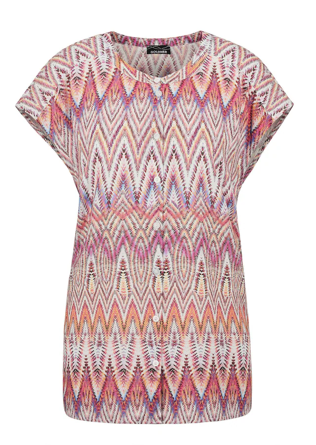 GOLDNER Kurzarmbluse »Kurzgröße Kurzarm Printbluse für Damen multicolor« Knöpfe