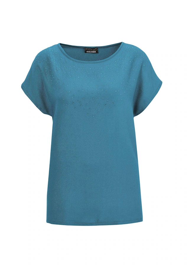 GOLDNER Schlupfbluse »Kurzgröße Elegante Viskosebluse mit Glitzer« Dekosteine