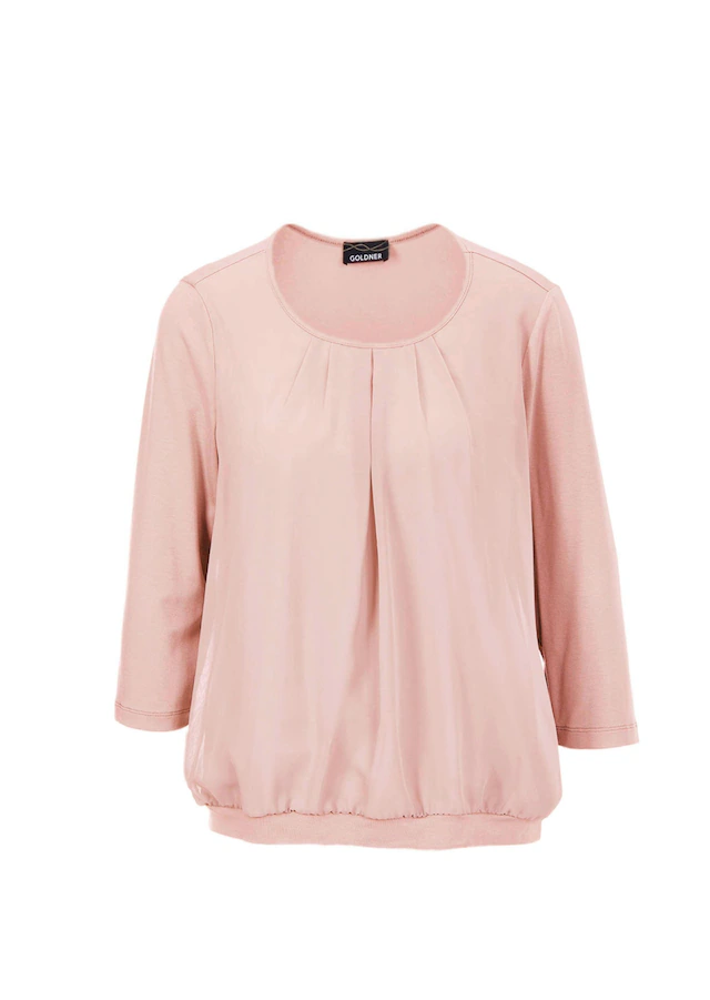 GOLDNER Kurzarmbluse »Kurzgröße Chiffon-Shirt mit 3/4-Arm, Rundhals« keine/nicht relevant