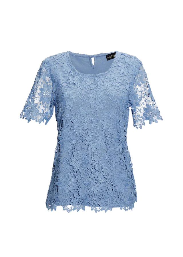 GOLDNER Kurzarmbluse »Kurzgröße Festbluse mit floraler Spitze« Ohne