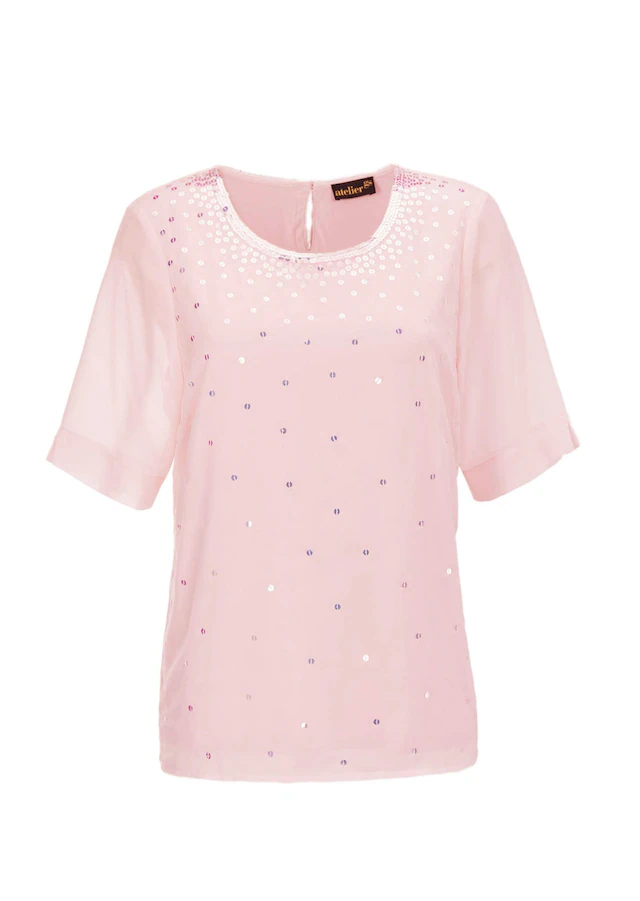 GOLDNER Kurzarmbluse »Kurzgröße Bluse mit schimmernden Pailletten« Pailletten