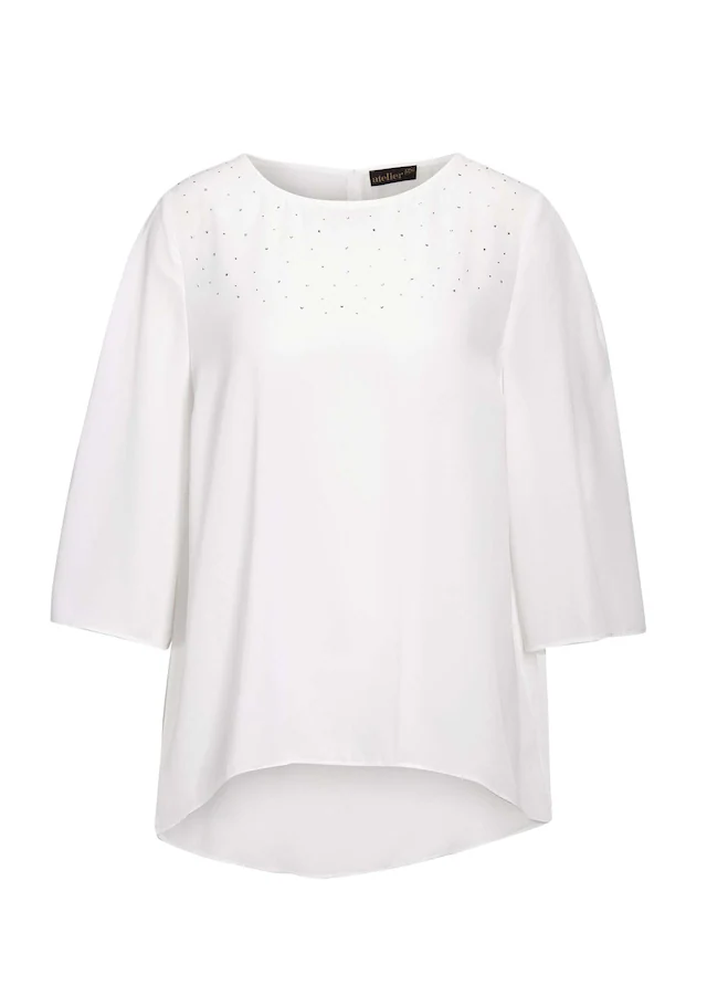 GOLDNER Kurzarmbluse »Kurzgröße Elegante Bluse aus Chiffon mit Glitzersteinen« Ohne