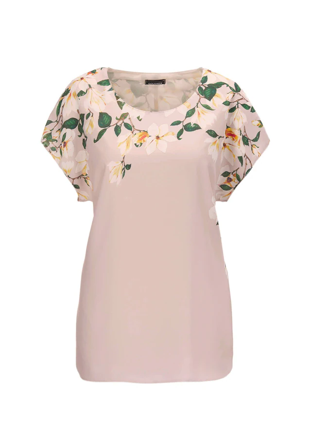 GOLDNER Chiffonbluse »Kurzgröße Luftige Chiffonbluse mit floralem Druck« blickdicht unterlegt