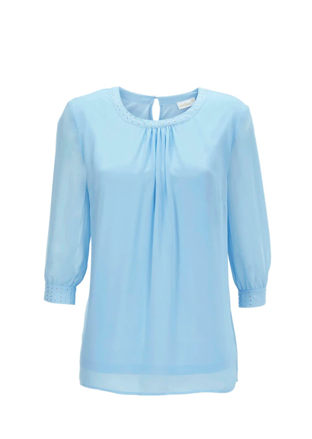 GOLDNER Langarmbluse »Kurzgröße Bluse aus leichtem Chiffon mit Glitzersteinen« Ohne