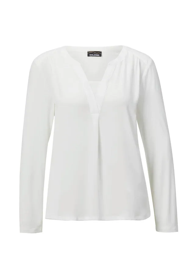 GOLDNER Kurzarmbluse »Elegantes Chiffonshirt mit Jersey-Details« Schlitz