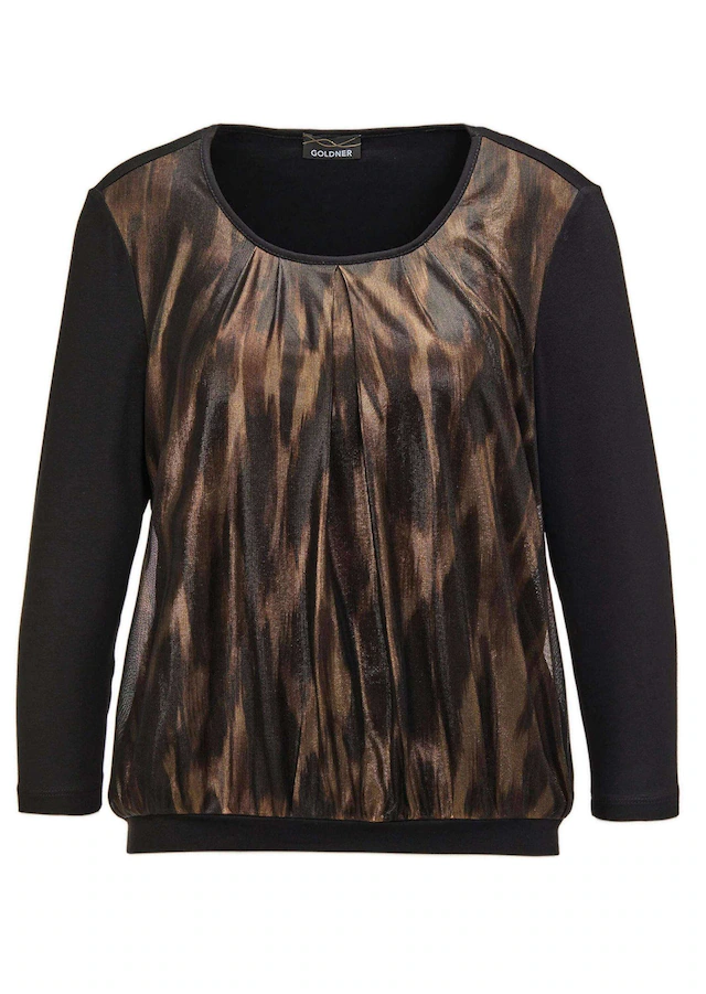 GOLDNER Kurzarmbluse »Kurzgröße Elastisches Shirt mit Metallic-Print« keine/nicht relevant