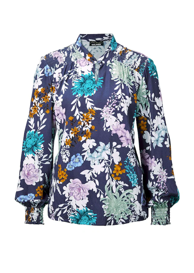 GOLDNER Schlupfbluse »Florale Viskosebluse mit Stehkragen« Smokbündchen