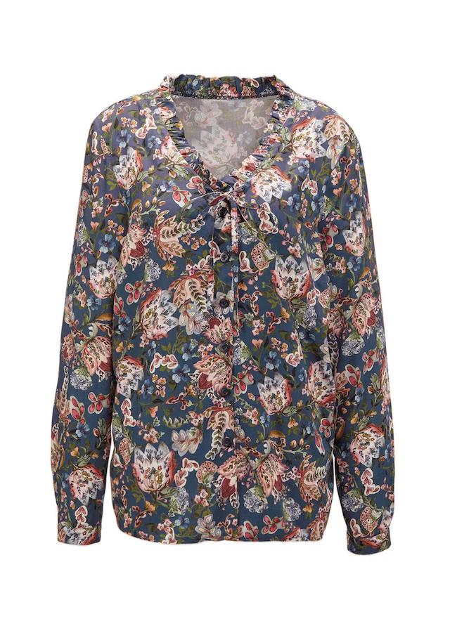GOLDNER Druckbluse »Druckbluse mit raffinierter Ausschnittlösung« Strahlender, farbharmonischer Allover-Druck