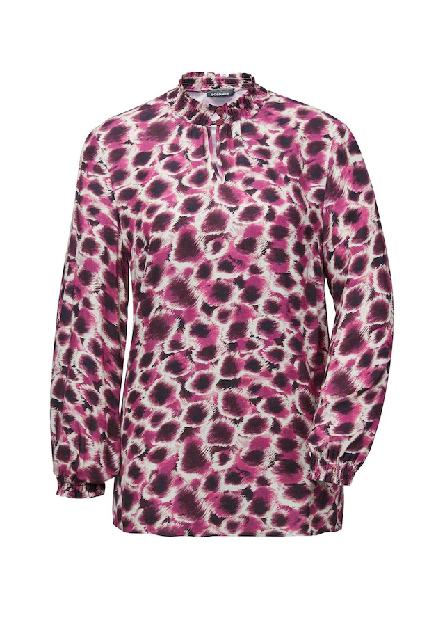 GOLDNER Klassische Bluse »Langarmshirt mit Stehkragen, Print« Smok-Details