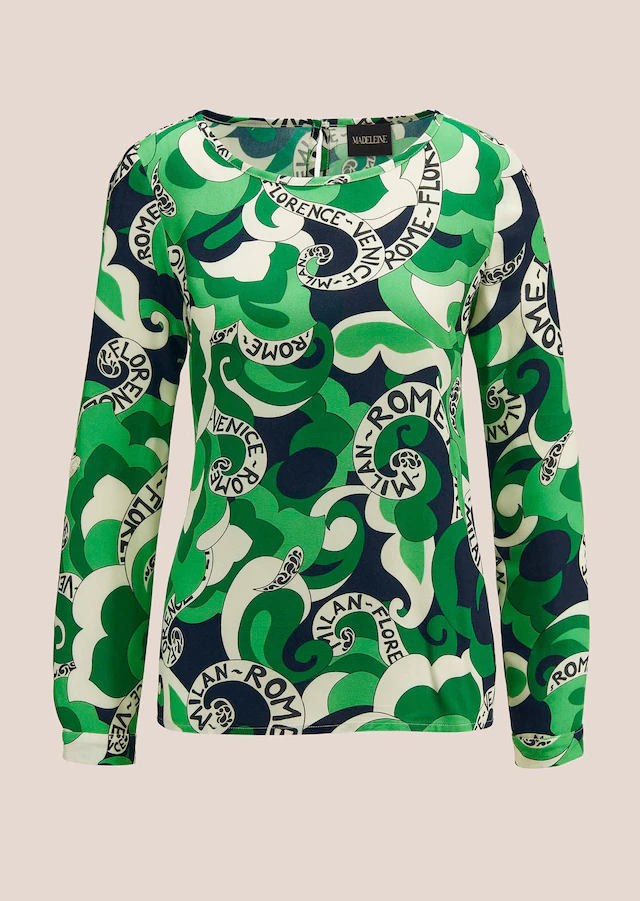 MADELEINE Kurzarmbluse »Bluse Statement-Bluse mit Städteprint«