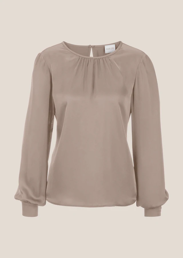 MADELEINE Langarmbluse »Bluse Raffinierte Faltenbluse mit Rundhalsausschnitt« mit Kräuselung am Ausschnitt
