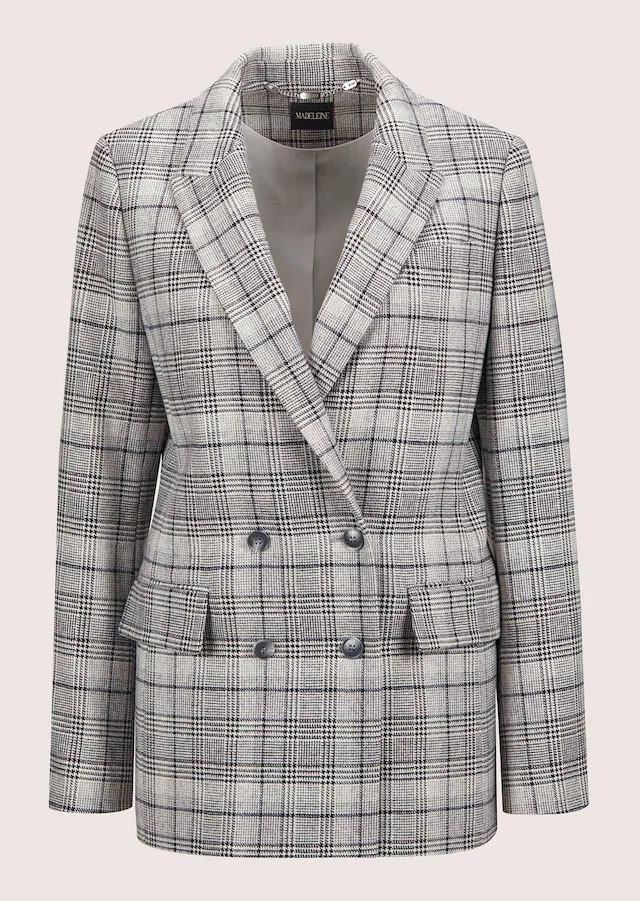 MADELEINE Longblazer »Blazer Langer Karo-Blazer mit langem Revers«