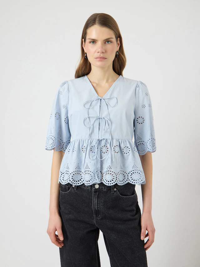 Y.A.S Spitzenbluse »YASCORNELIA 2/4 TIE TOP S. NOOS« Baumwolle, regular fit