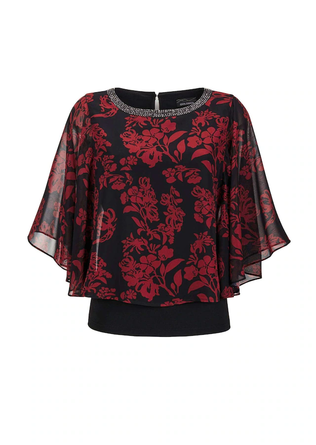 GOLDNER Satinbluse »Florale Printbluse, U-Boot-Ausschnitt« Chiffon-Ärmel