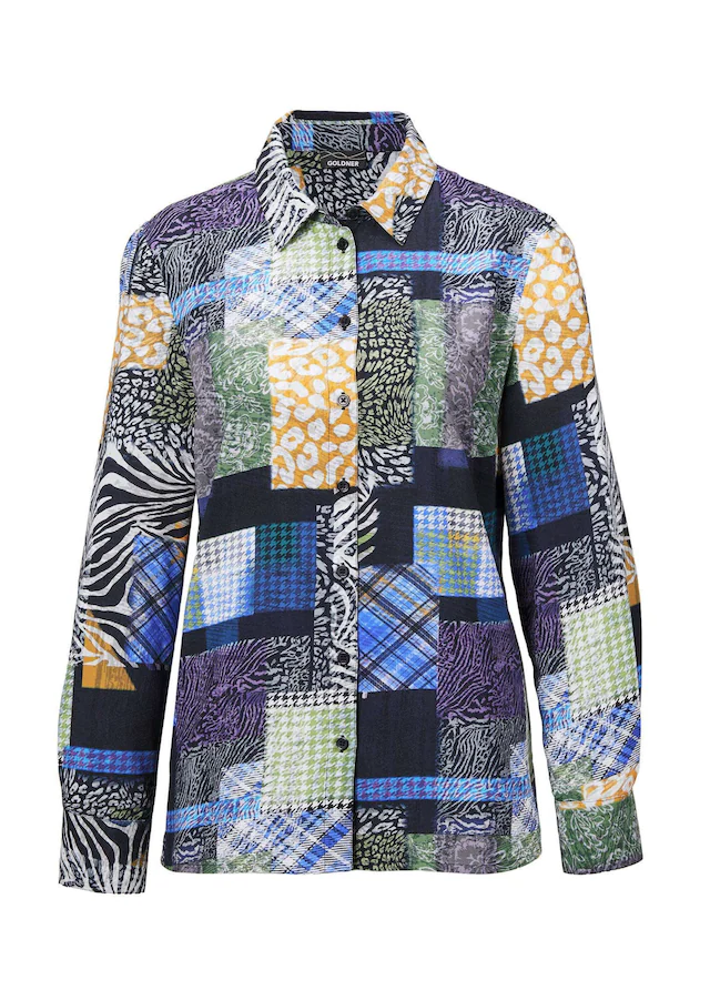 GOLDNER Klassische Bluse »Kurzgröße Patchworkbluse mit Allover-Druck« Knopfleiste