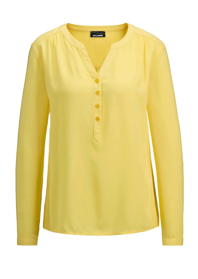 GOLDNER Schlupfbluse »Kurzgröße Elegante Viskosebluse mit V-Ausschnitt« Knopfleiste