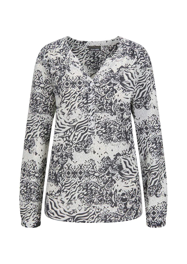 GOLDNER Schlupfbluse »Kurzgröße Florale Druckbluse mit V-Ausschnitt« Knopfleiste