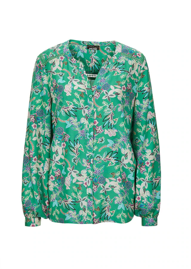 GOLDNER Kurzarmbluse »Florale Viskosebluse Langarm« Knopfleiste