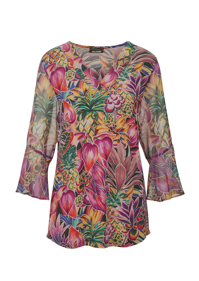 GOLDNER Schlupfbluse »Kurzgröße Bunte Tunika mit floralem Print« Florales Muster
