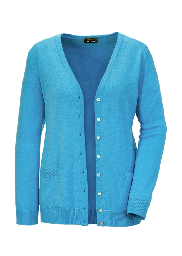 GOLDNER Strickjacke »Kurzgröße Uni Merino-Cardigan Langarm« Rippenbündchen