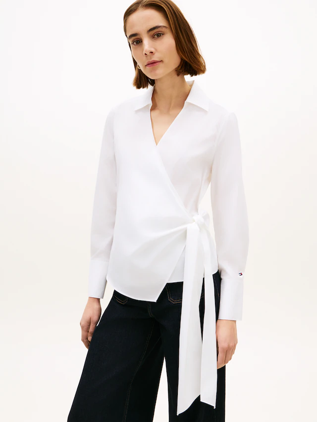 Tommy Hilfiger Langarmbluse »POPLIN KNOT BLOUSE WITH LS« mit Wickeloptik