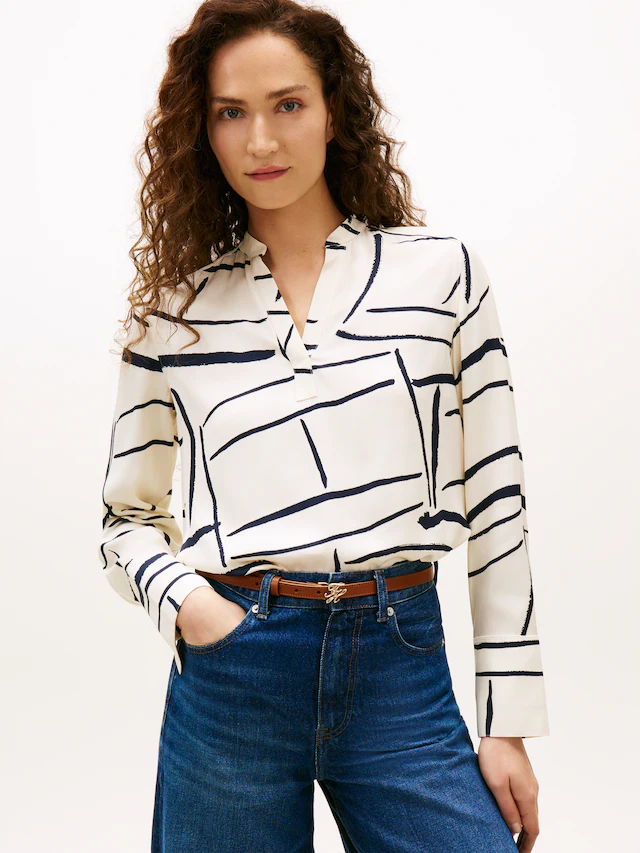 Tommy Hilfiger Langarmbluse »VIS TWILL V NECK BLOUSE LS« mit Knopfleiste
