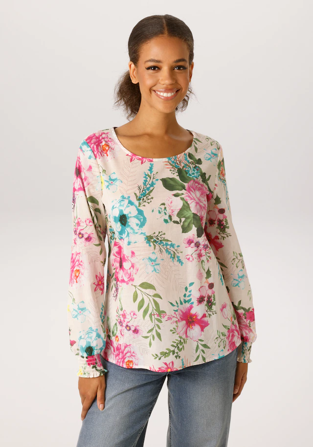 Aniston CASUAL Schlupfbluse mit farbenfrohem Blumendruck - jedes Teil ein Unikat