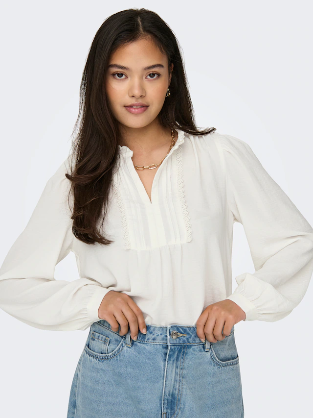 JDY Langarmbluse »JDYRACHEL LIFE L/S PINTUCK TOP WVN NOOS« im romantischen Look mit Spitzenbordüre