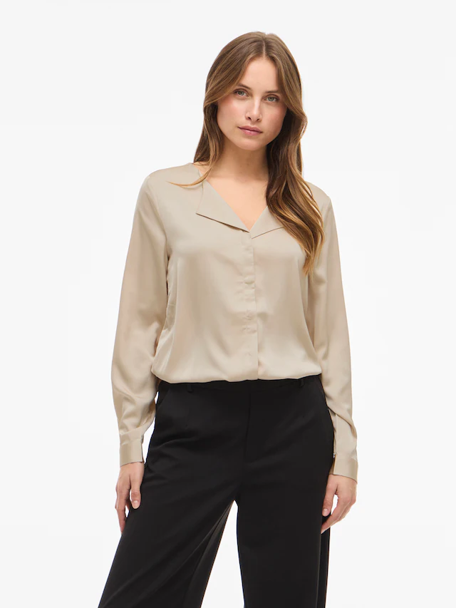 Vila Hemdbluse »VIELLETTE V-NECK L/S SATIN SHIRT - NOOS«