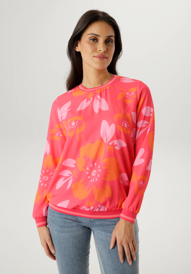Aniston SELECTED Shirtbluse mit gestreiften Bündchen und floralem Druck - NEUE KOLLEKTION