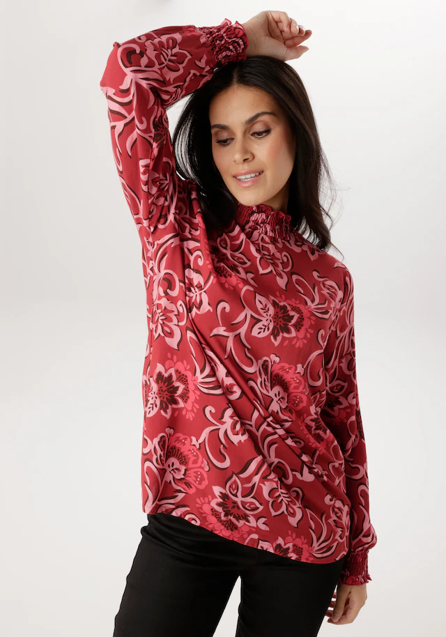Aniston SELECTED Schlupfbluse mit Blüten- und Blätterdruck und Smok-Einsätzen - NEUE KOLLEKTION