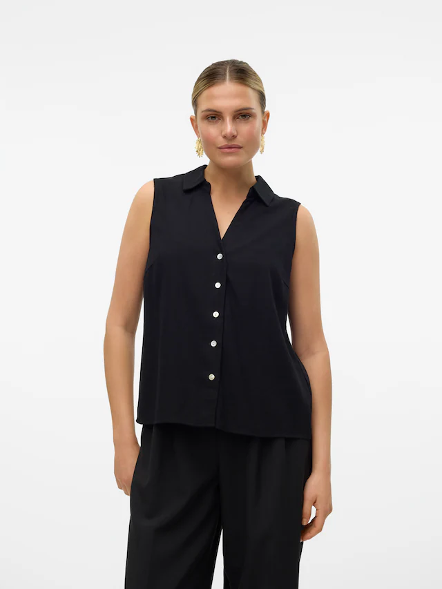 Vero Moda Blusentop »VMMYMILO SL V-NECK SHIRT WVN GA« mit Leinen