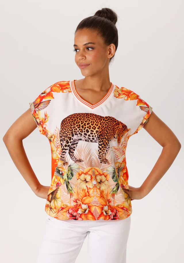 Aniston CASUAL Shirtbluse mit Leopard, tropischen Vögeln, Blüten und Blättern