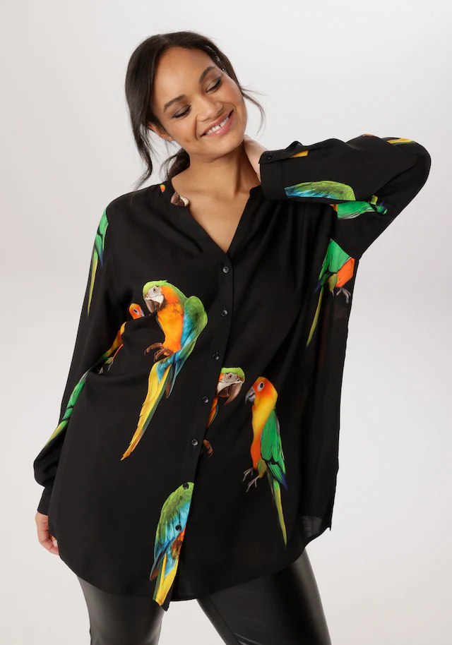 Aniston PLUS Longbluse Mit ausgefallenen Papgeien Druck