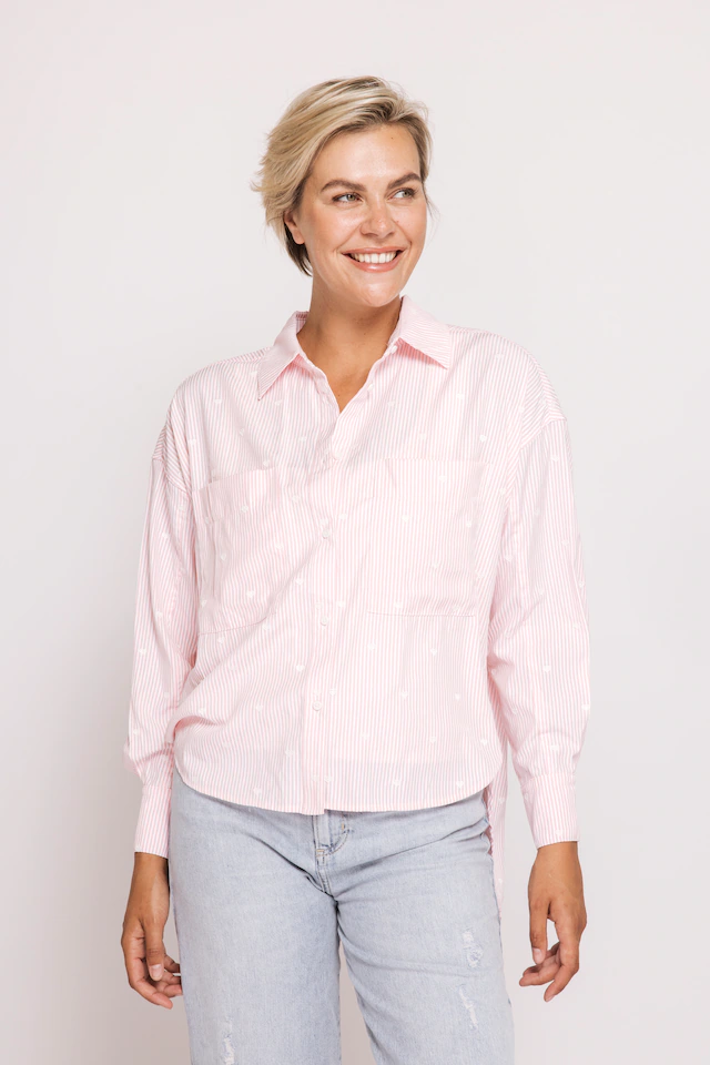 Zhrill Langarmbluse »ZHLUCY Ringelbluse mit Stickerei« lässige Passform, mit Ringellook, mit Brusttaschen, mit Knopfleiste
