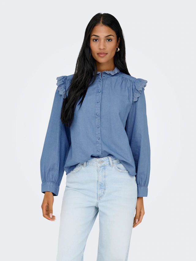 ONLY Jeansbluse »ONLPIPER L/S EMB FRILL DNM SHIRT QYT« mit Rüschen